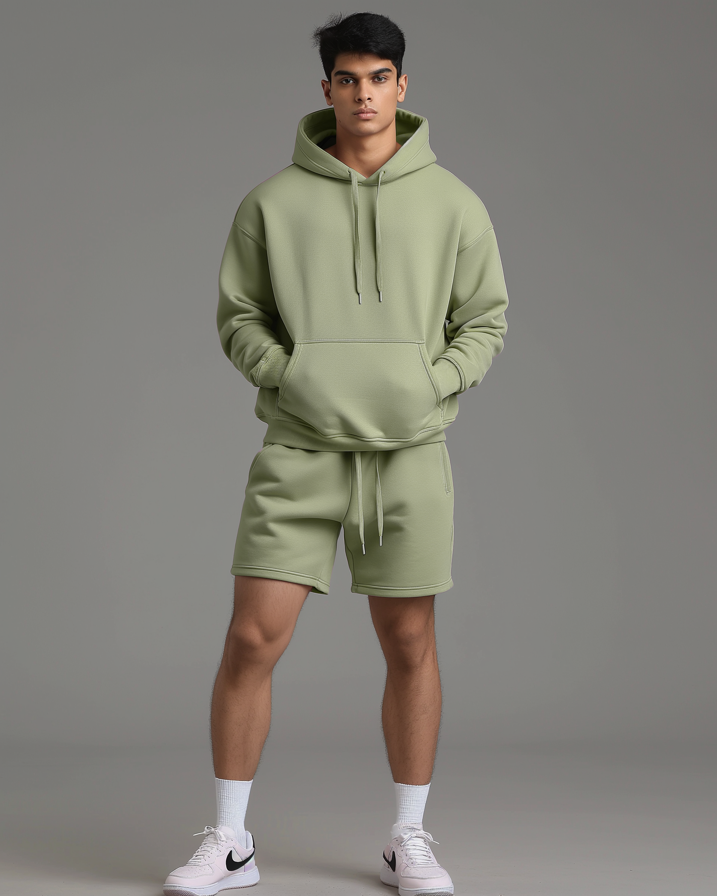 Sage Green Oversized Hoodie & Lounge Shorts Co-Ords