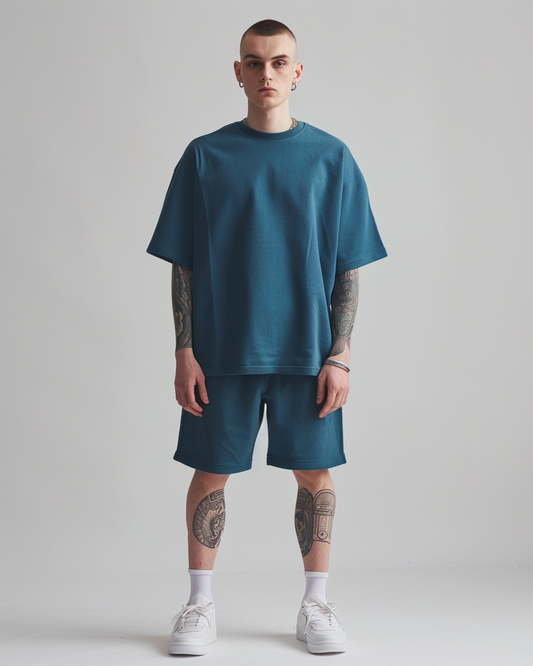 Steel Teal Oversized T-Shirt & Lounge Shorts Co-Ords