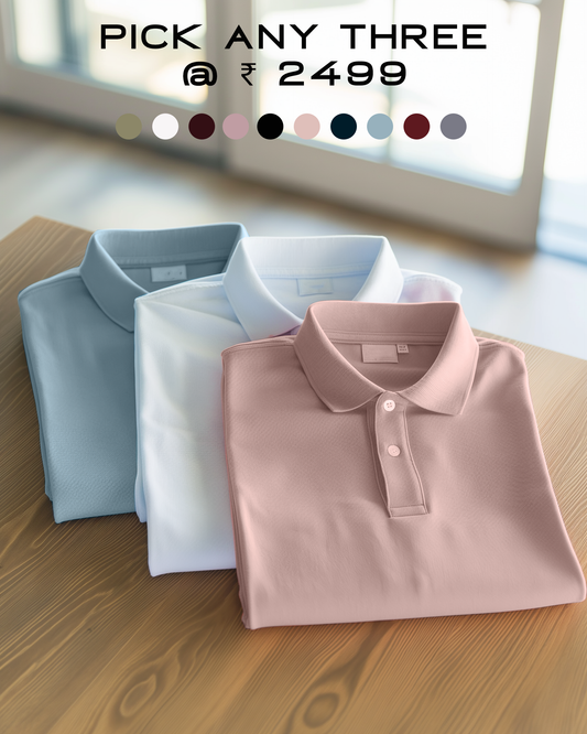 Pack of 3 Unisex Solid Polos