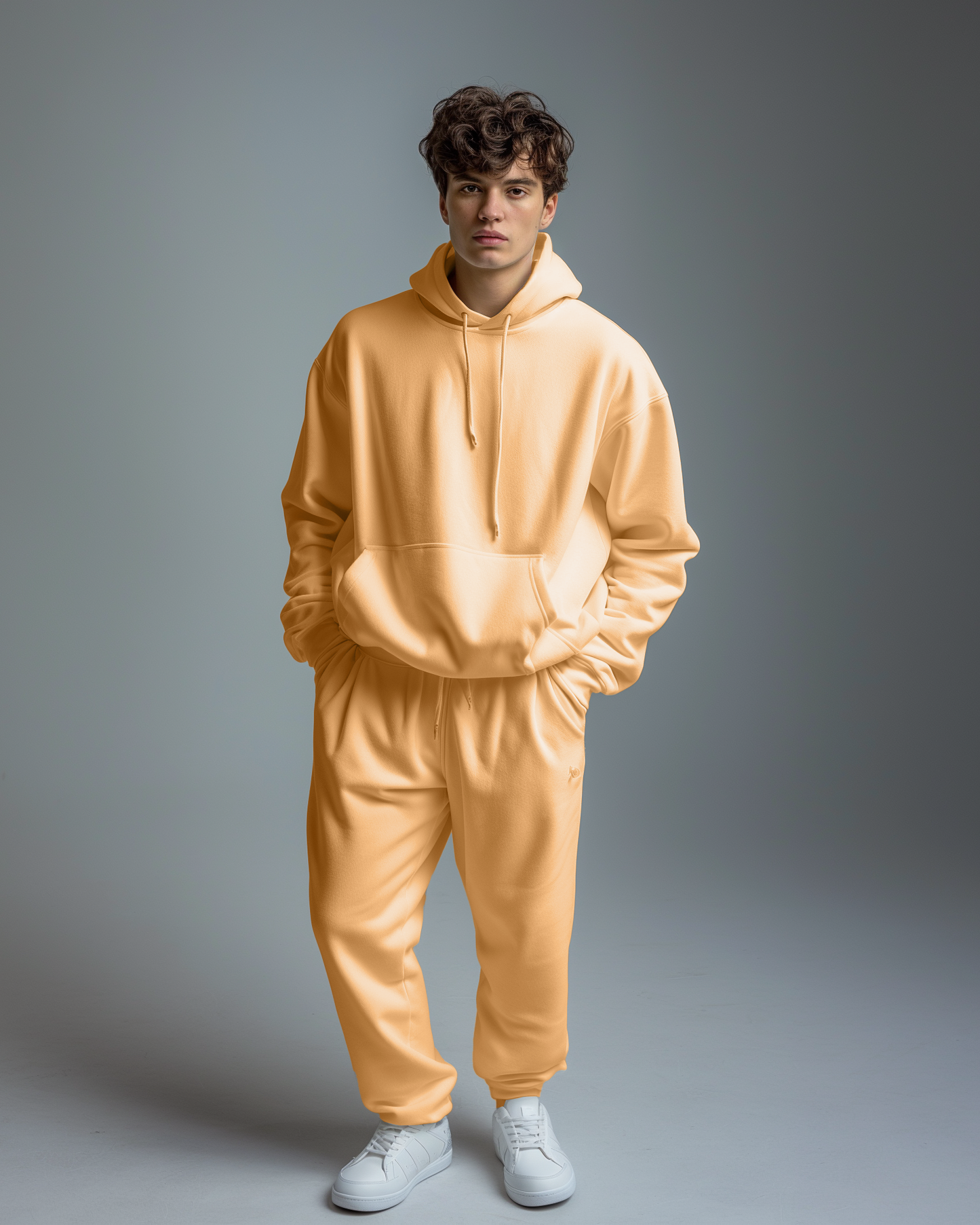 Beige Male Oversized Hoodie & Lounge Pants Co-Ords