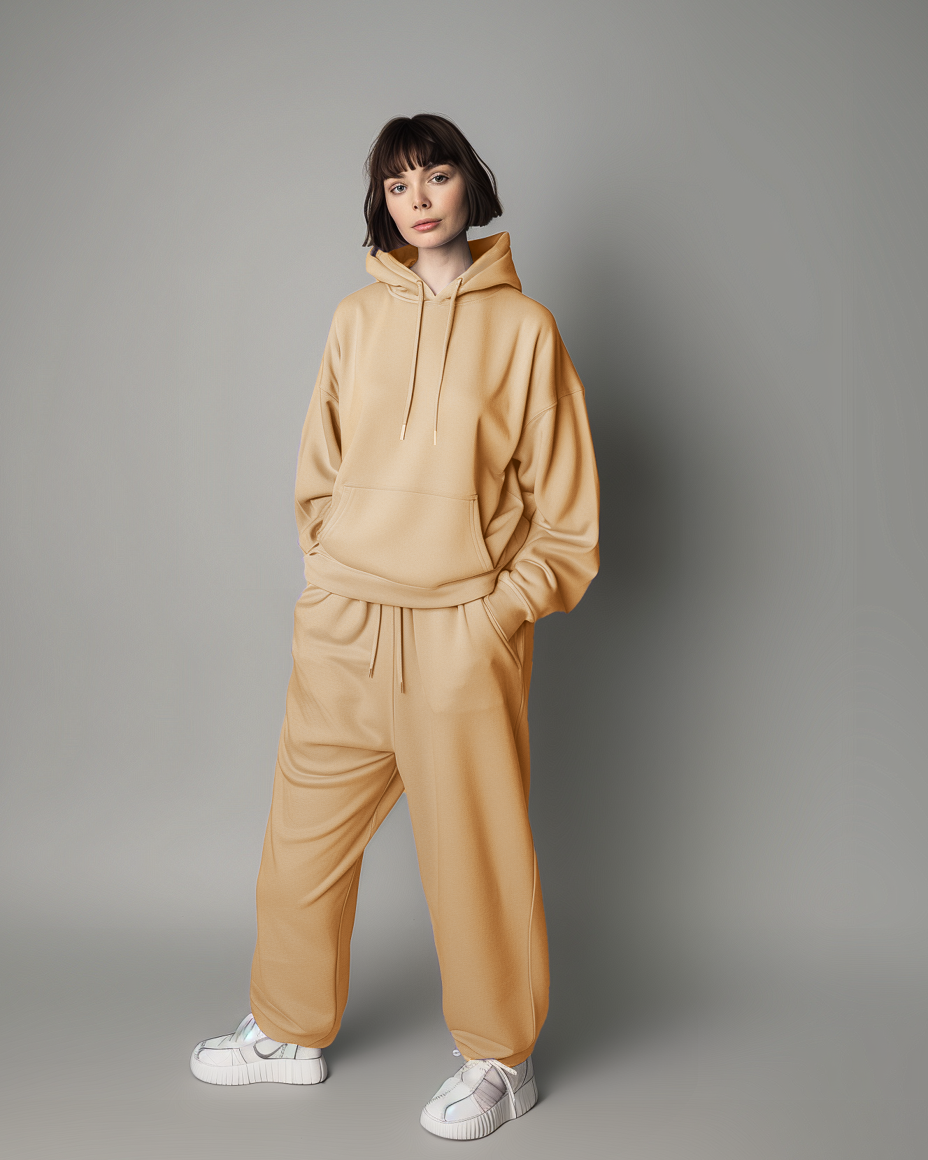 Beige Female Oversized Hoodies & Lounge Pants Co-Ords