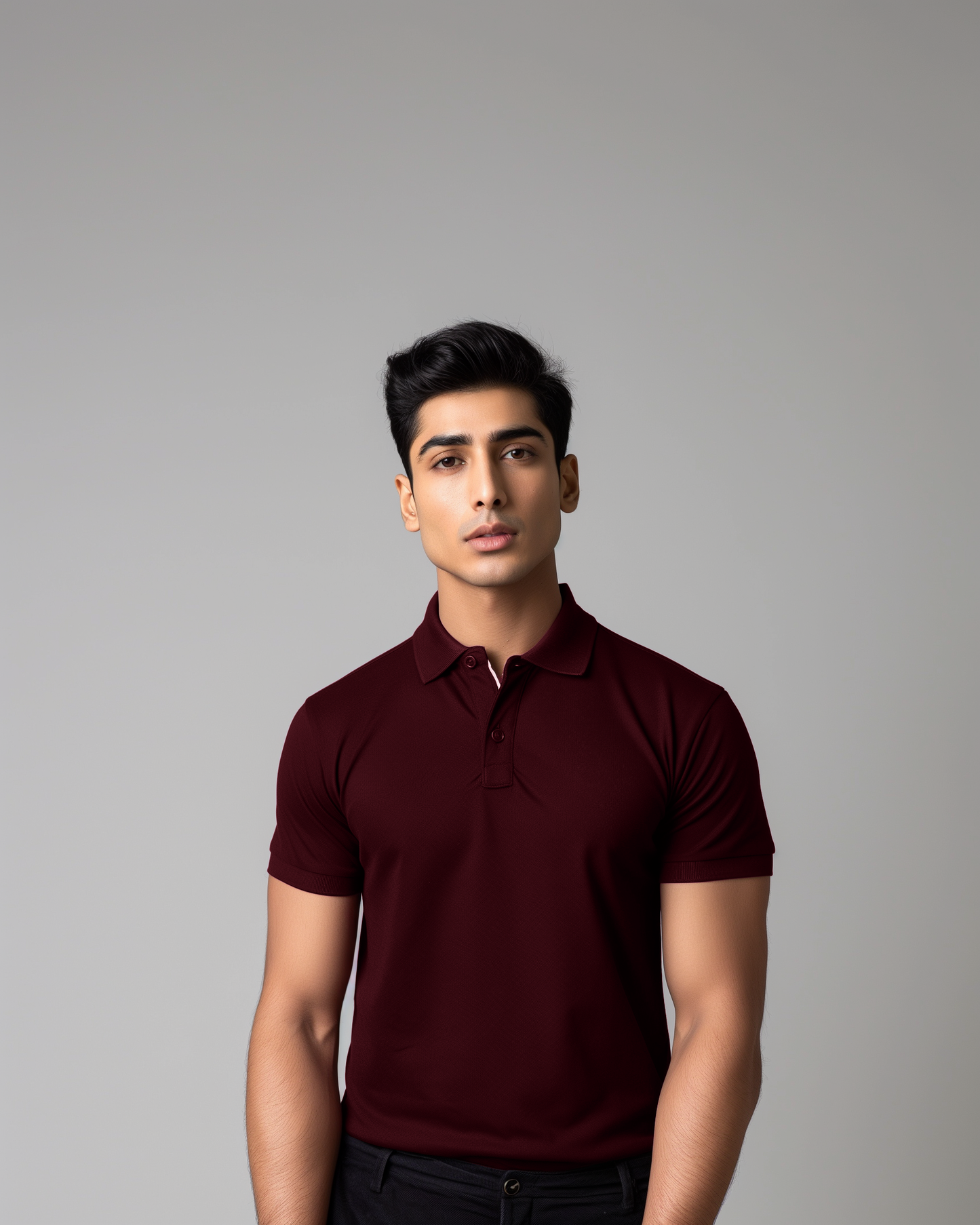 Burgundy Male Solid Polo T-Shirt