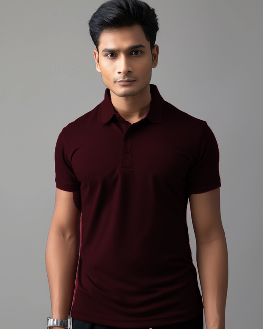 Burgundy Male Solid Polo T-Shirt