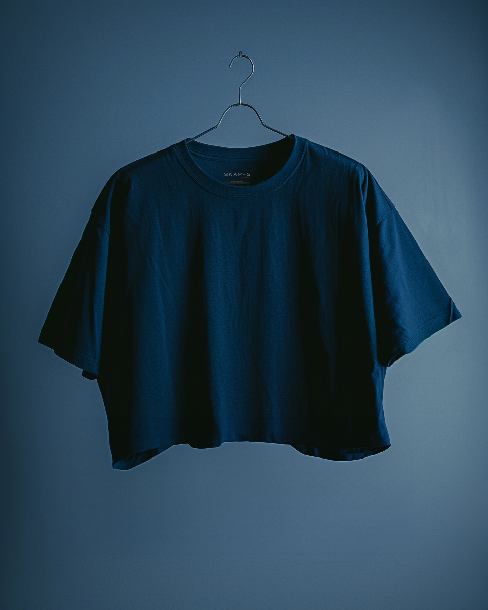 Navy Blue Oversized Crop T-Shirt