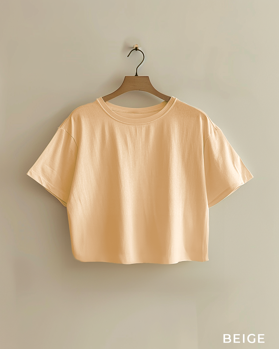 Beige Female Oversized Crop T-Shirts & Lounge Pants Co-Ords