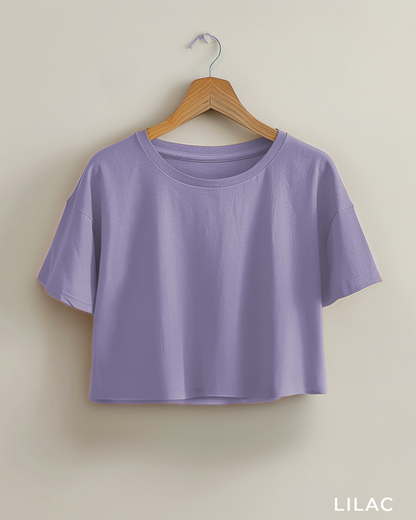 Lilac Female Oversized Crop T-Shirts & Lounge Pants Co-Ords