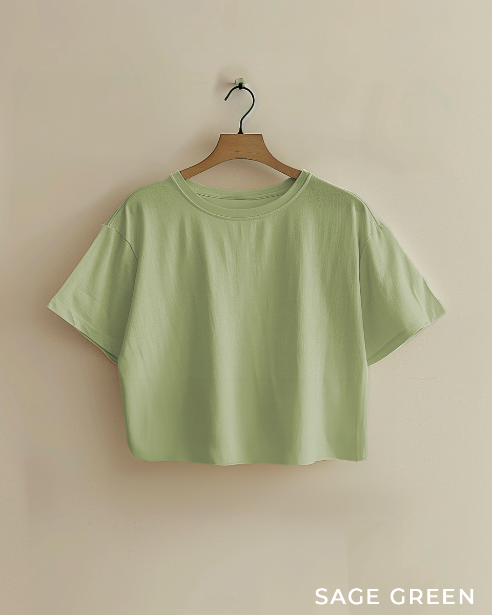 Sage Green Female Oversized Crop T-Shirts & Lounge Pants Co-Ords