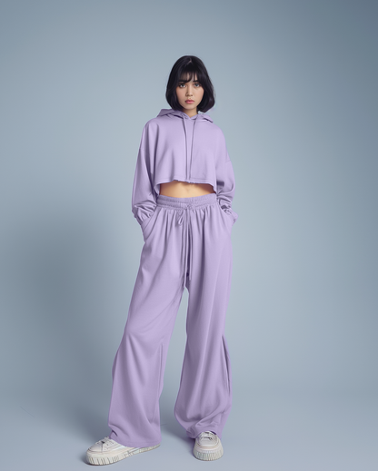 Lilac Female Oversized Summer Crop Hoodies & Lounge Pants Co-Ords