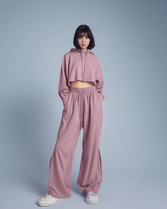 Mauve Oversized Summer Crop Hoodies & Lounge Pants Co-Ords