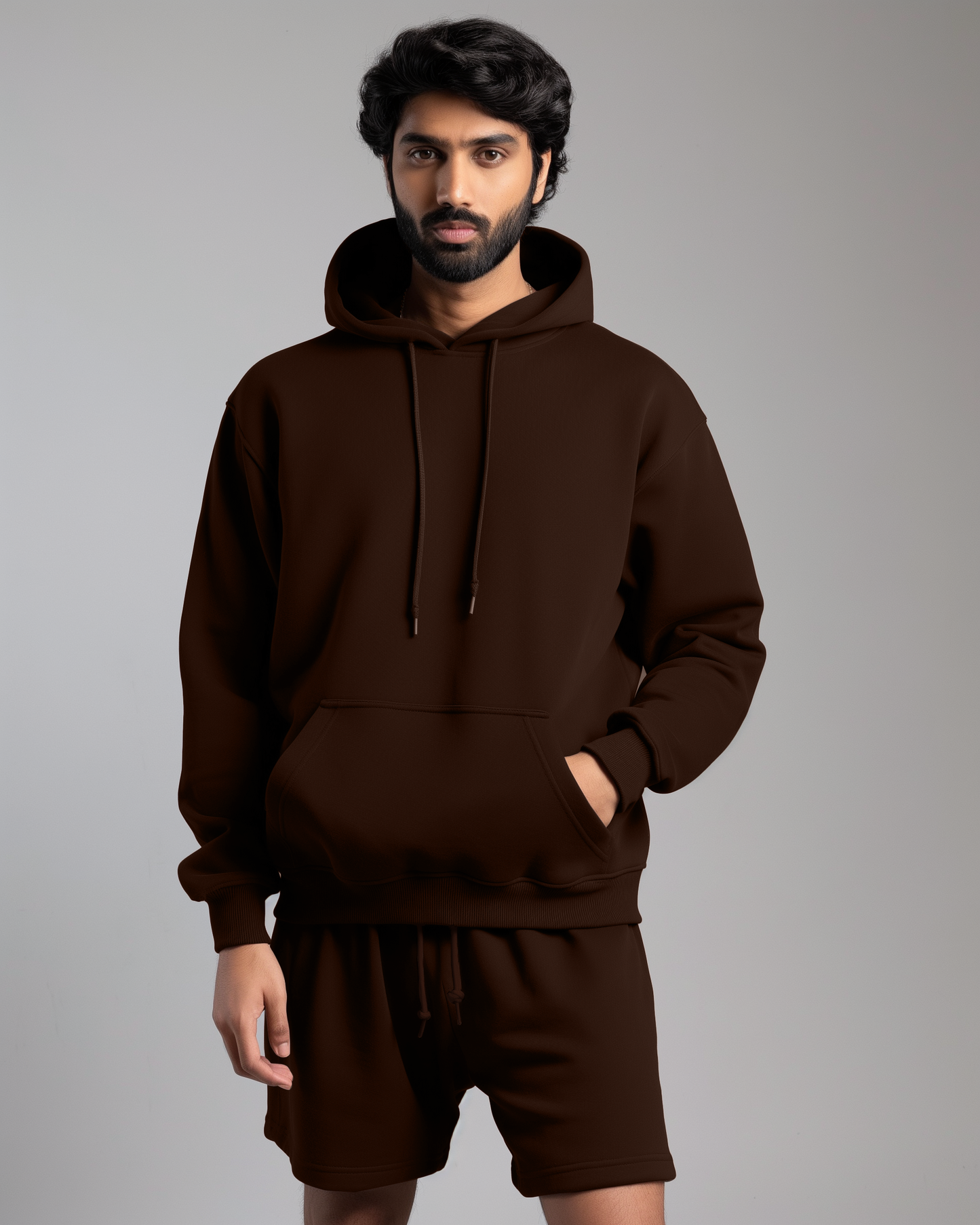 Mocha Oversized Hoodie & Lounge Shorts Co-Ords