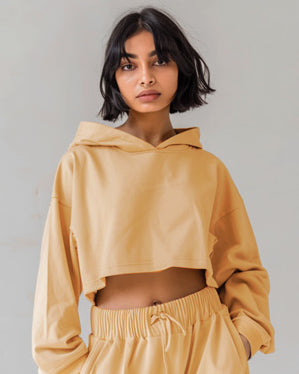 Beige Oversized Summer Crop Hoodie