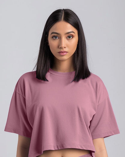 Mauve Crop Oversized T-Shirt