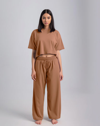 Fawn Female Oversized Crop T-Shirts & Lounge Pants Co-Ords