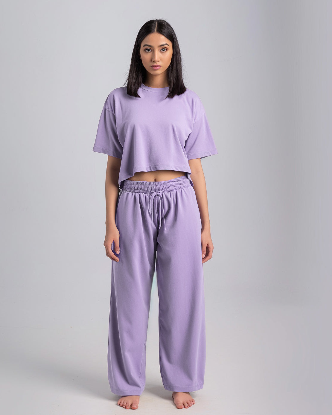 Lilac Female Oversized Crop T-Shirts & Lounge Pants Co-Ords