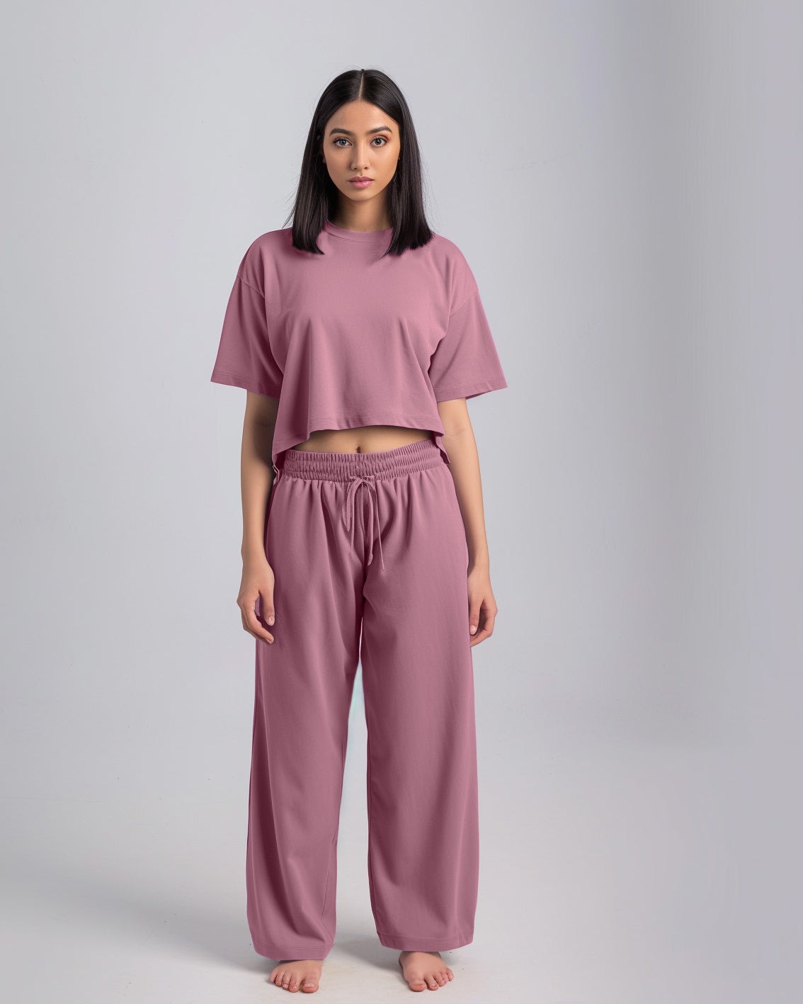 Mauve Oversized Crop T-Shirts & Lounge Pants Co-Ords