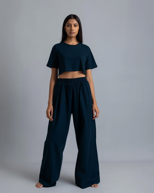 Oxford Blue Female Oversized Crop T-Shirts & Lounge Pants Co-Ords