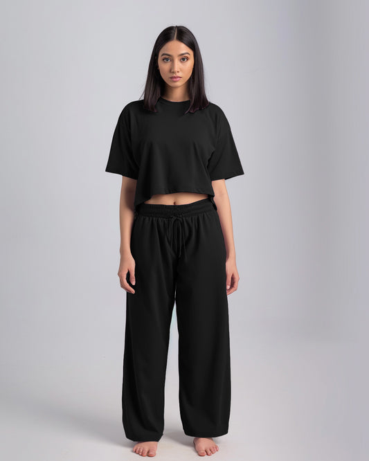 Raven Female Oversized Crop T-Shirts & Lounge Pants Co-Ords