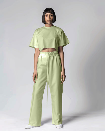 Sage Green Female Oversized Crop T-Shirts & Lounge Pants Co-Ords