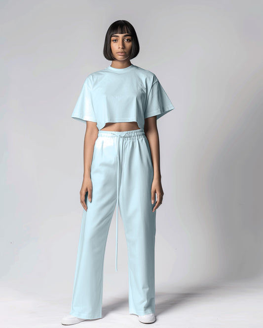 Seafoam Mist Female Oversized Crop T-Shirts & Lounge Pants Co-Ords