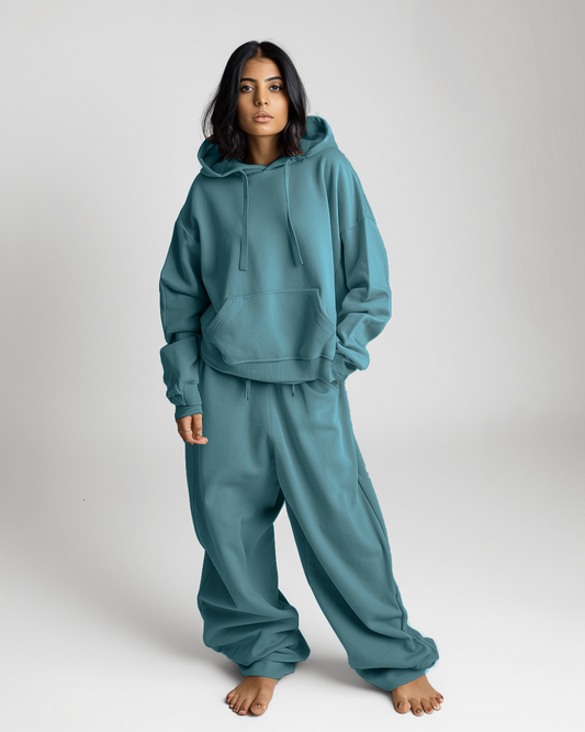 Turkish Blue Female Oversized Hoodies & Lounge Pants Co-Ords