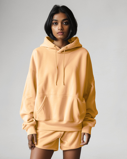 Beige Oversized Hoodie & Lounge Shorts Co-Ords