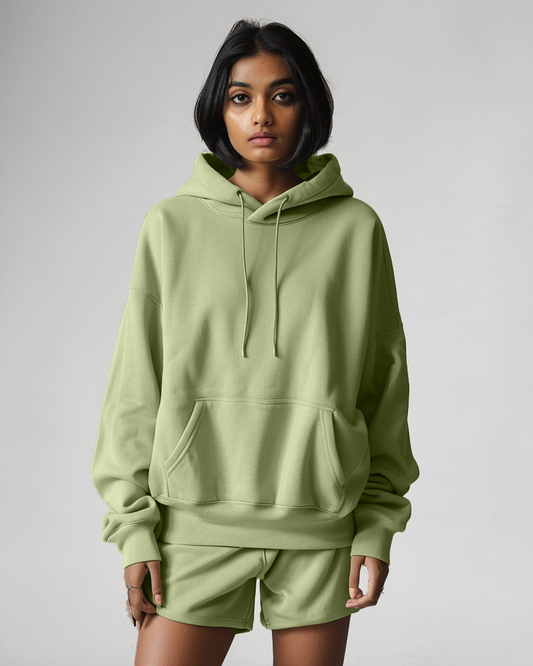 Sage Green Oversized Hoodie & Lounge Shorts Co-Ords