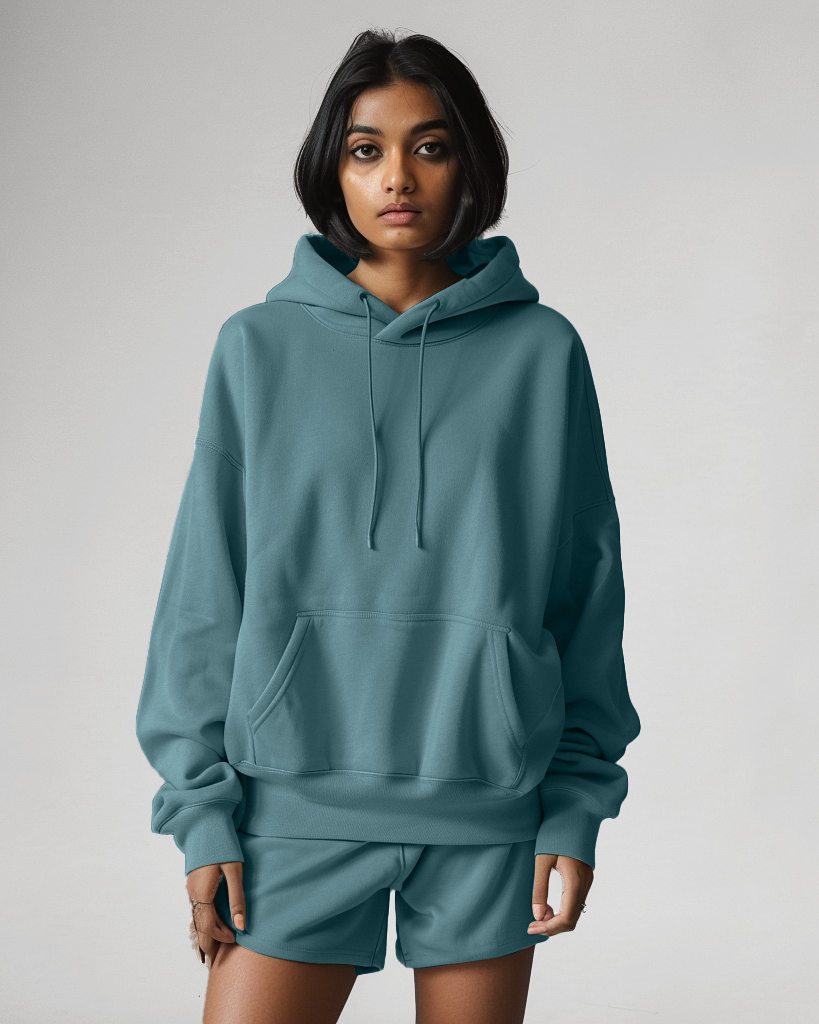 Turkish Blue Oversized Hoodie & Lounge Shorts Co-Ords