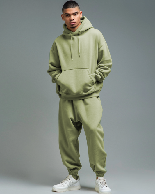 Sage Green Male Oversized Hoodie & Lounge Pants Co-Ords