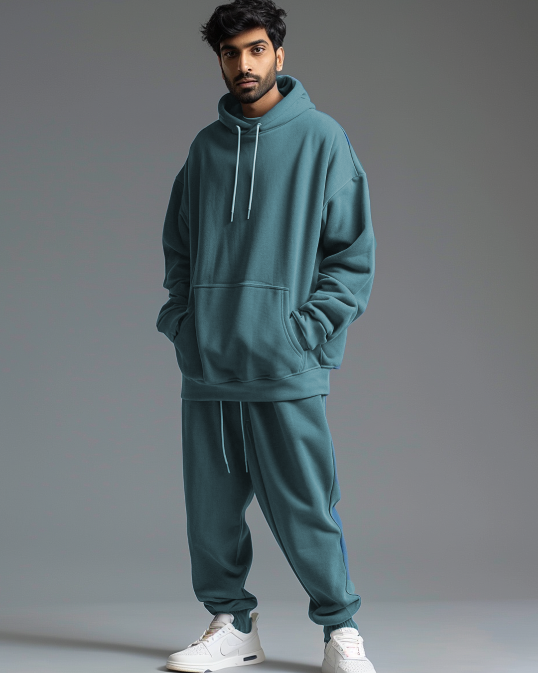 Turkish Blue Male Oversized Hoodie & Lounge Pants Co-Ords