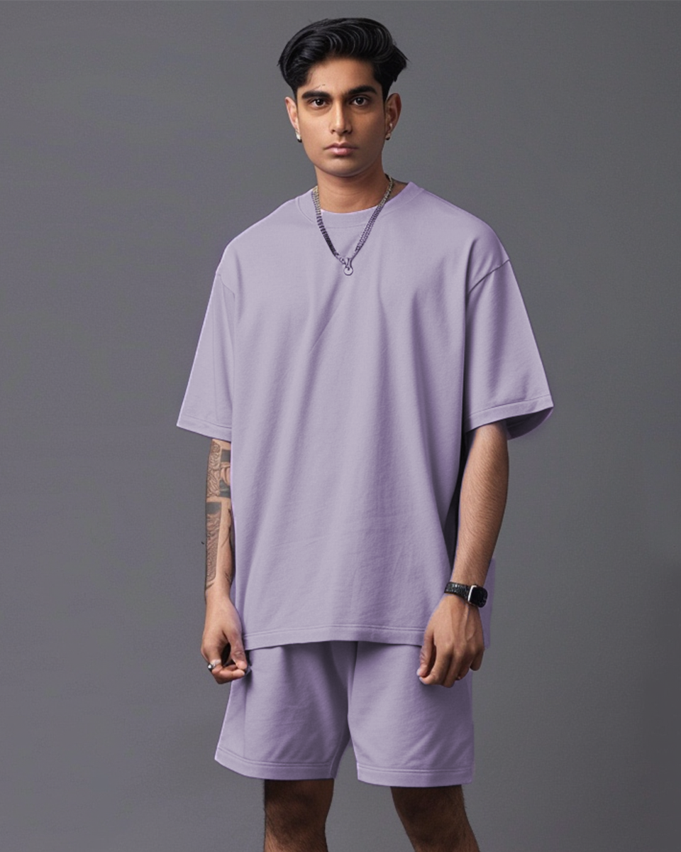 Lilac Male Oversized T-Shirt & Lounge Shorts Co-Ords