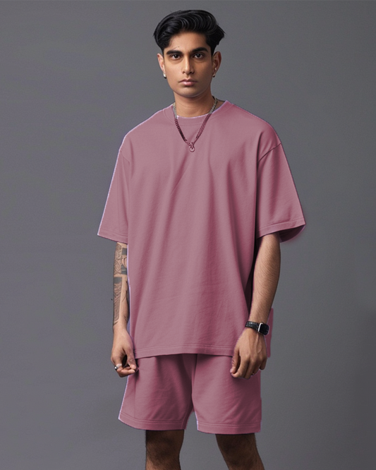 Mauve Male Oversized T-Shirt & Lounge Shorts Co-Ords