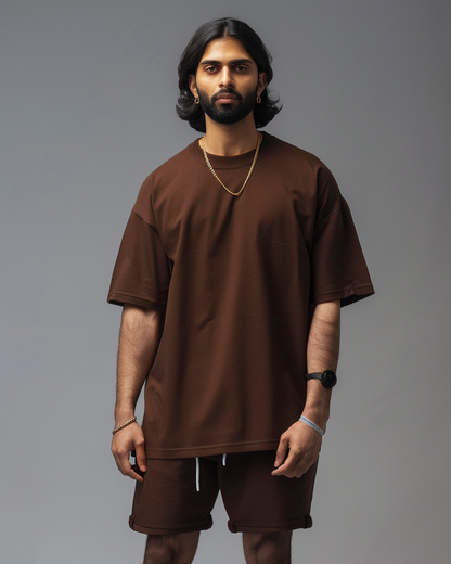 Mocha Male Oversized T-Shirt & Lounge Shorts Co-Ords