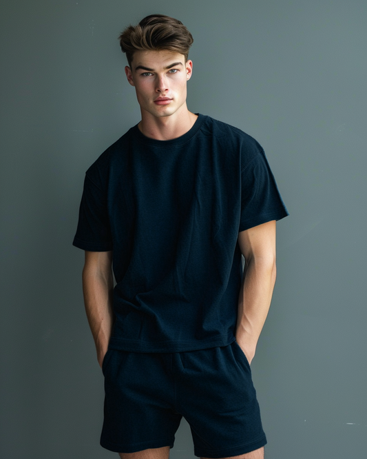 Oxford Blue Male Oversized T-Shirt & Lounge Shorts Co-Ords