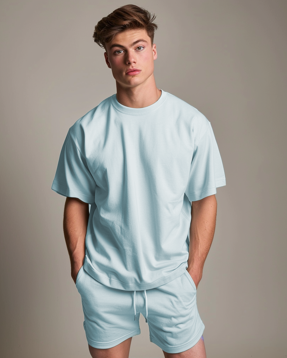 Seafoam Mist Male Oversized T-Shirt & Lounge Shorts Co-Ords