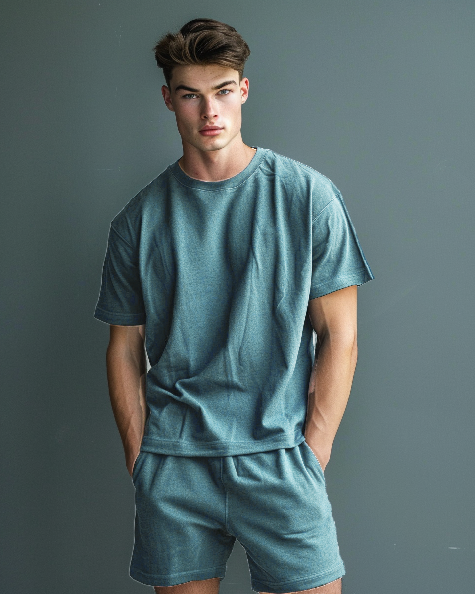 Turkish Blue Male Oversized T-Shirt & Lounge Shorts Co-Ords