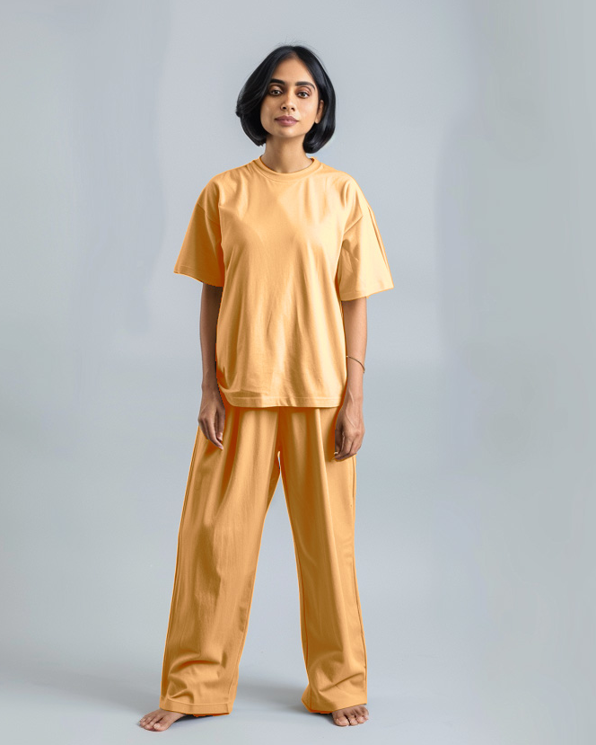 Beige Oversized T-Shirt & Lounge Pants Co-Ords