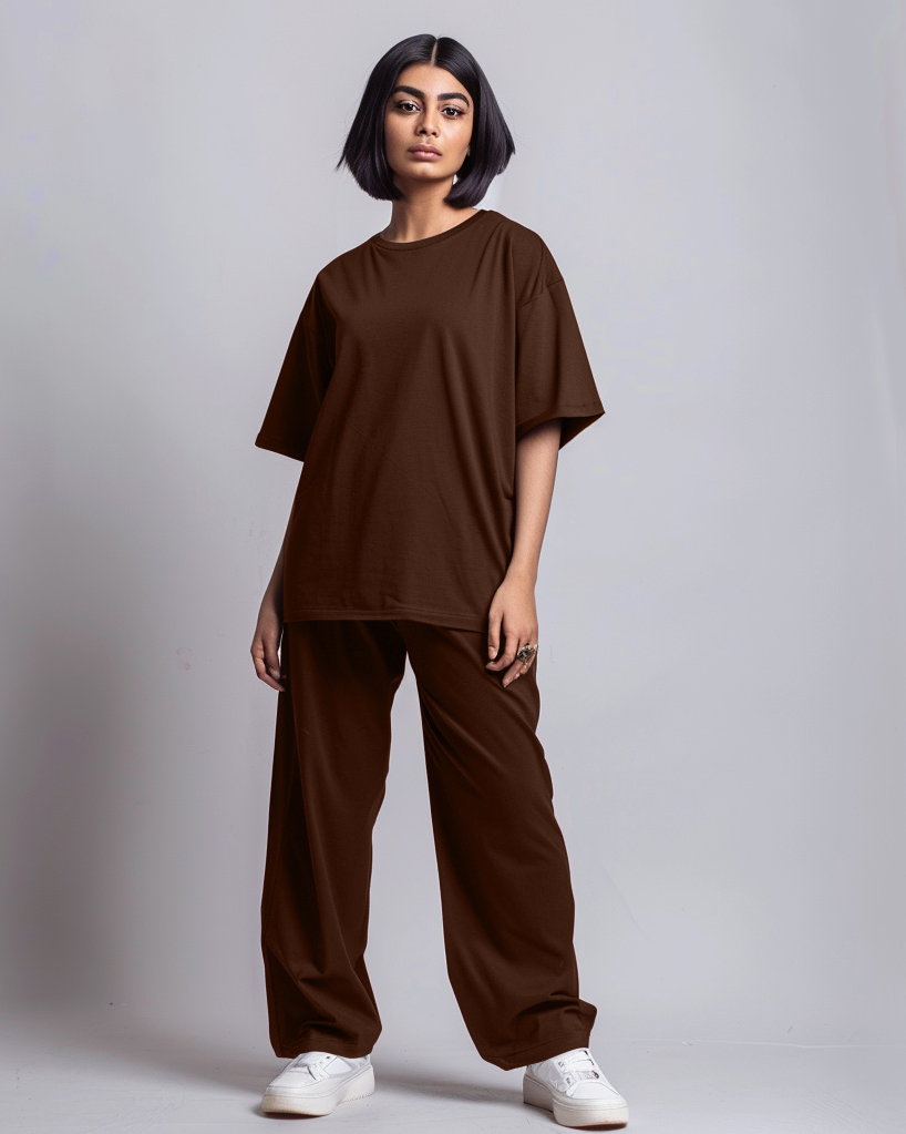 Mocha Oversized T-Shirt & Lounge Pants Co-Ords