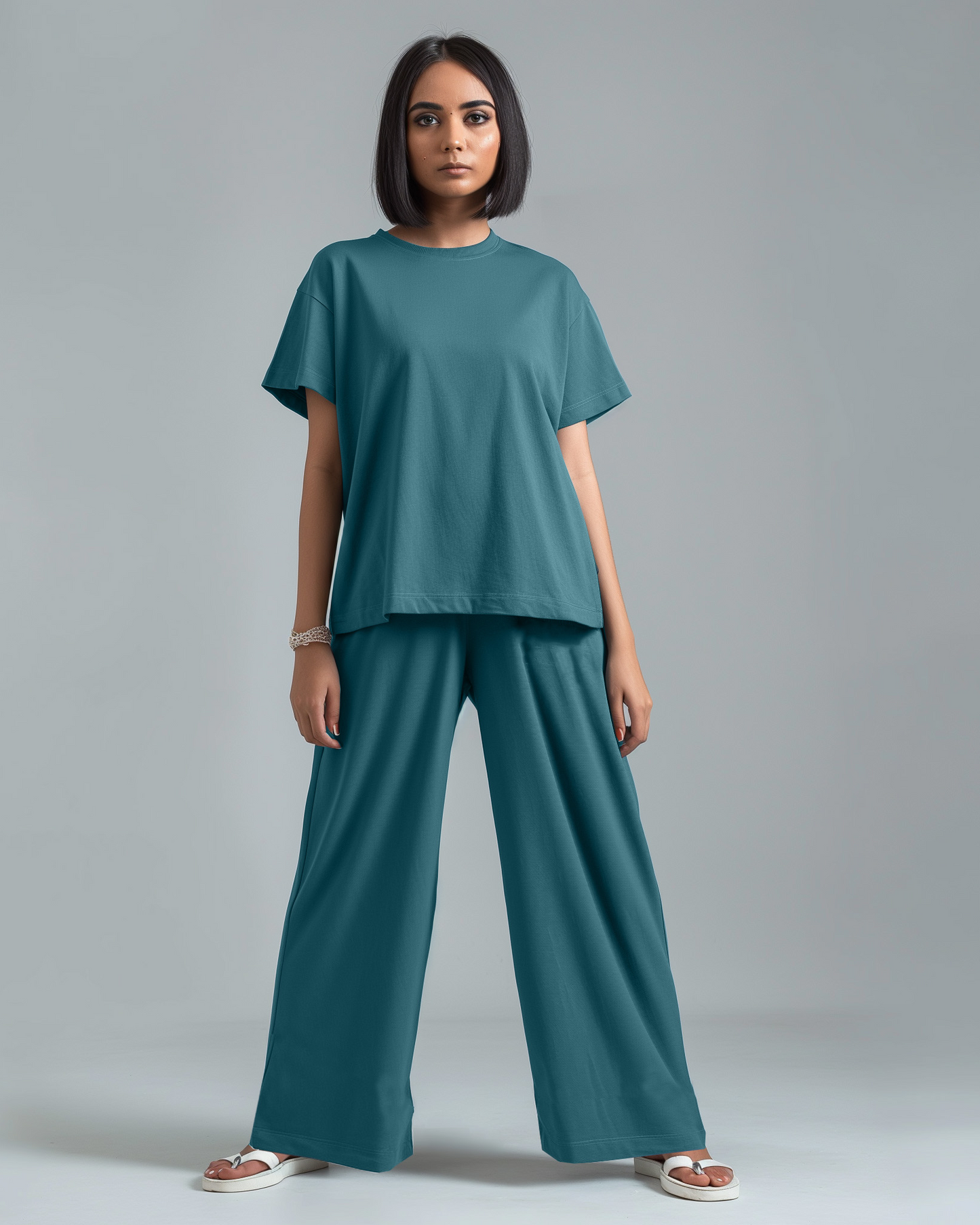 Turkish Blue Female Oversized T-Shirt & Lounge Pants Co-Ords