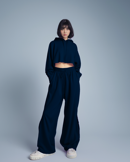 Oxford Blue Oversized Summer Crop Hoodies & Lounge Pants Co-Ords