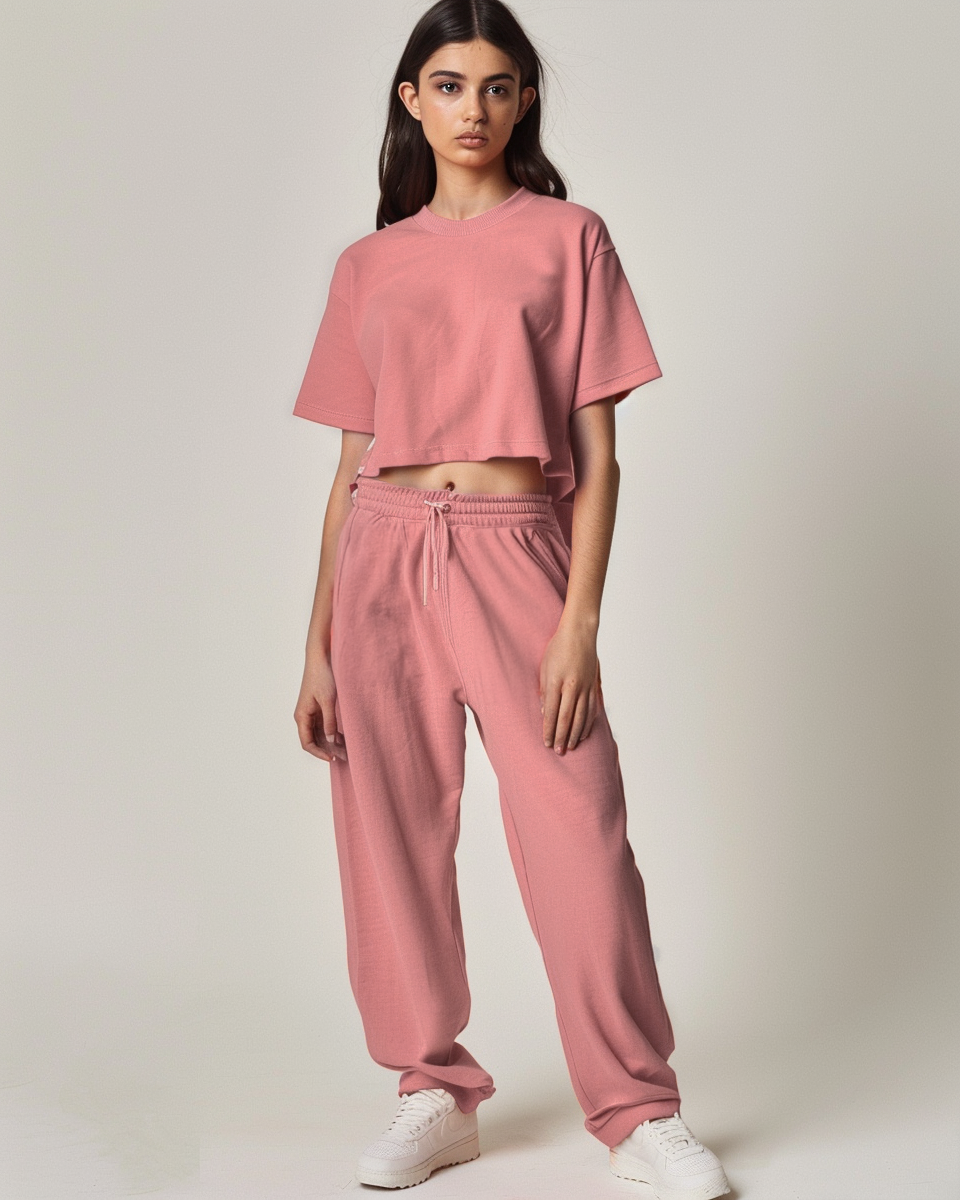Blush Rose Oversized Crop T-Shirt & Lounge Pants Co-Ords