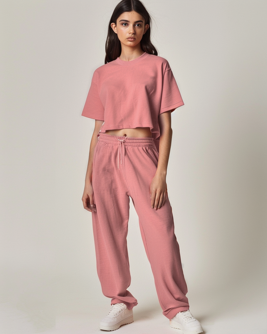 Blush Rose Oversized Crop T-Shirt & Lounge Pants Co-Ords