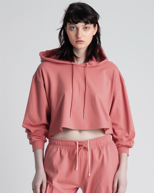 Blush Rose Oversized French Terry Summer Crop Hoodie