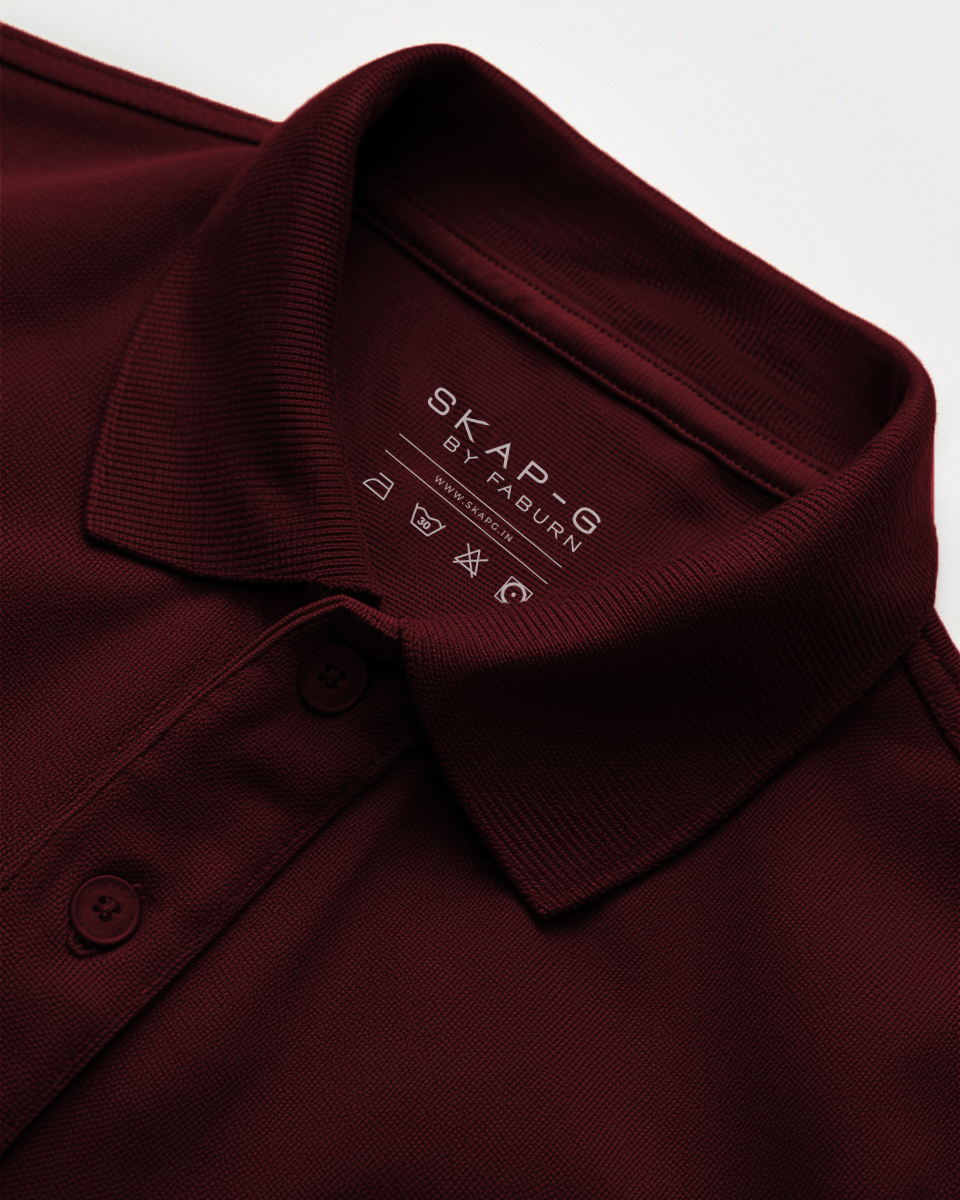 Burgundy Female Solid Polo T-Shirt