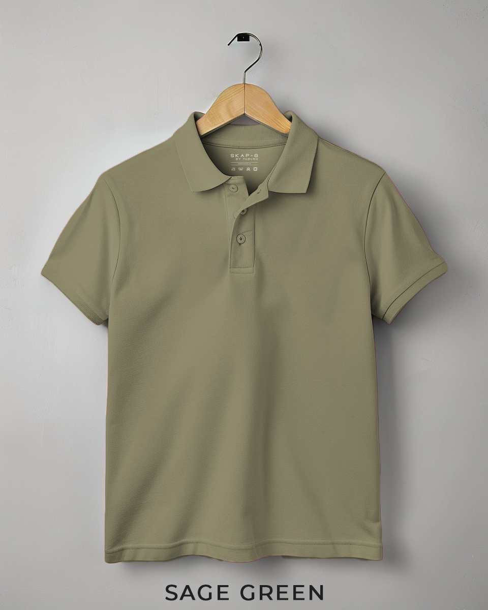 Sage Green Male Solid Polo T-Shirt