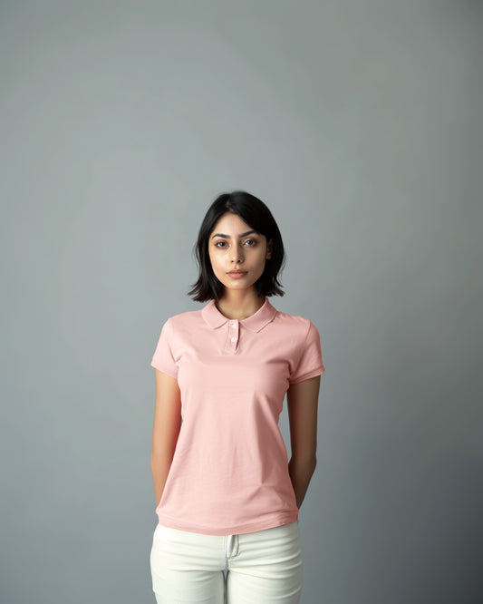 Coral Female Solid Polo T-Shirt