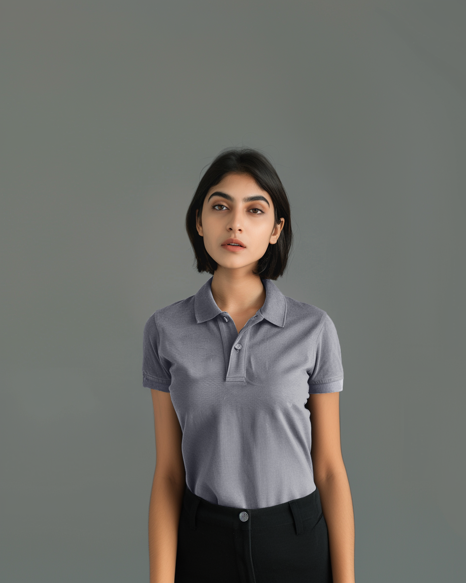 Graphite Grey Female Solid Polo T-Shirt