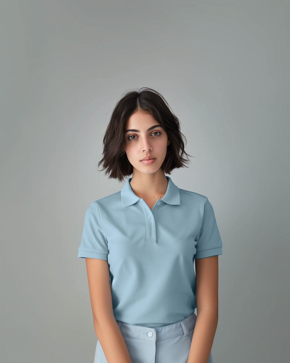 Powder Blue Female Solid Polo T-Shirt