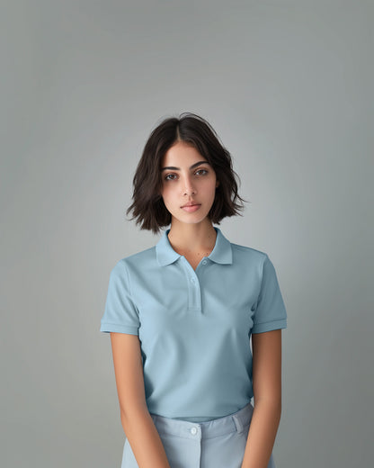 Powder Blue Female Solid Polo T-Shirt