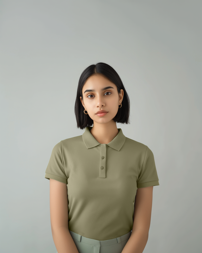 Sage Green Female Solid Polo T-Shirt