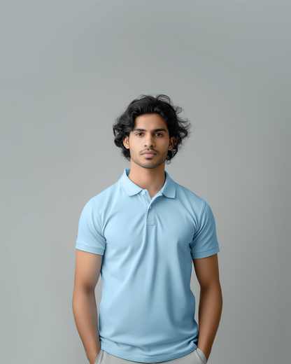 Powder Blue Male Solid Polo T-Shirt